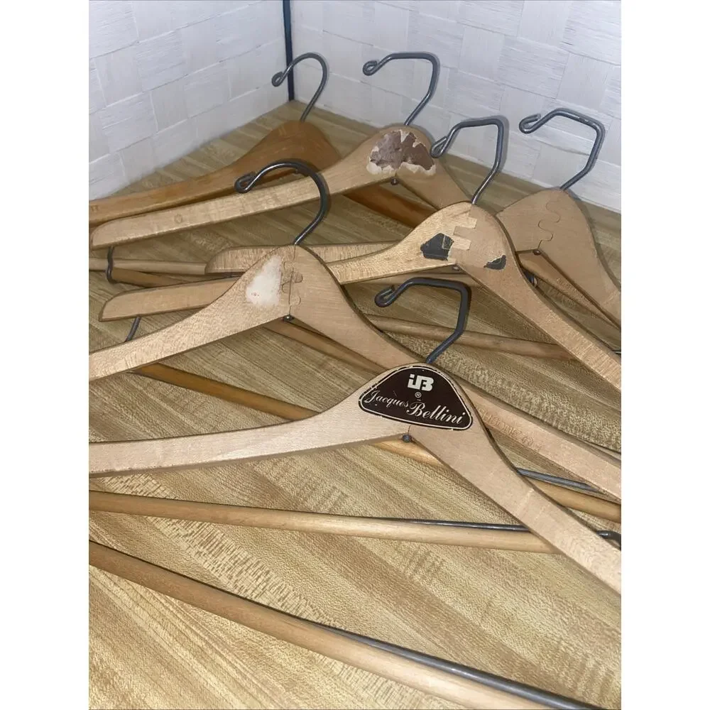 Lot of 6 Vintage Heavy Wooden Hangers -Suits Pants Coat Dress Shirts Slacks Wood